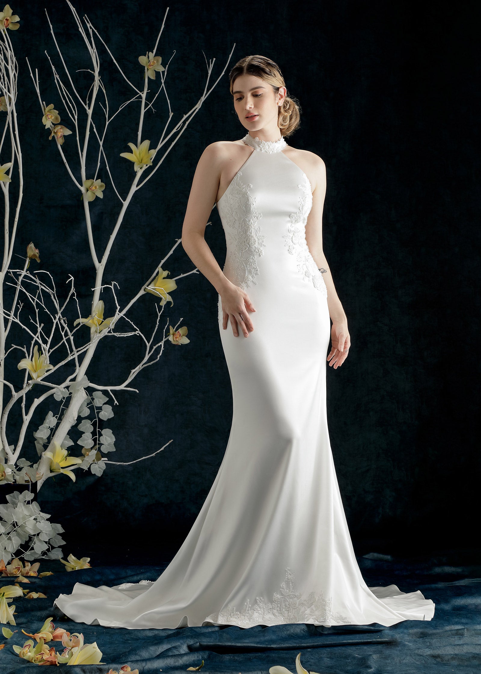 Beaded halter wedding dress best sale