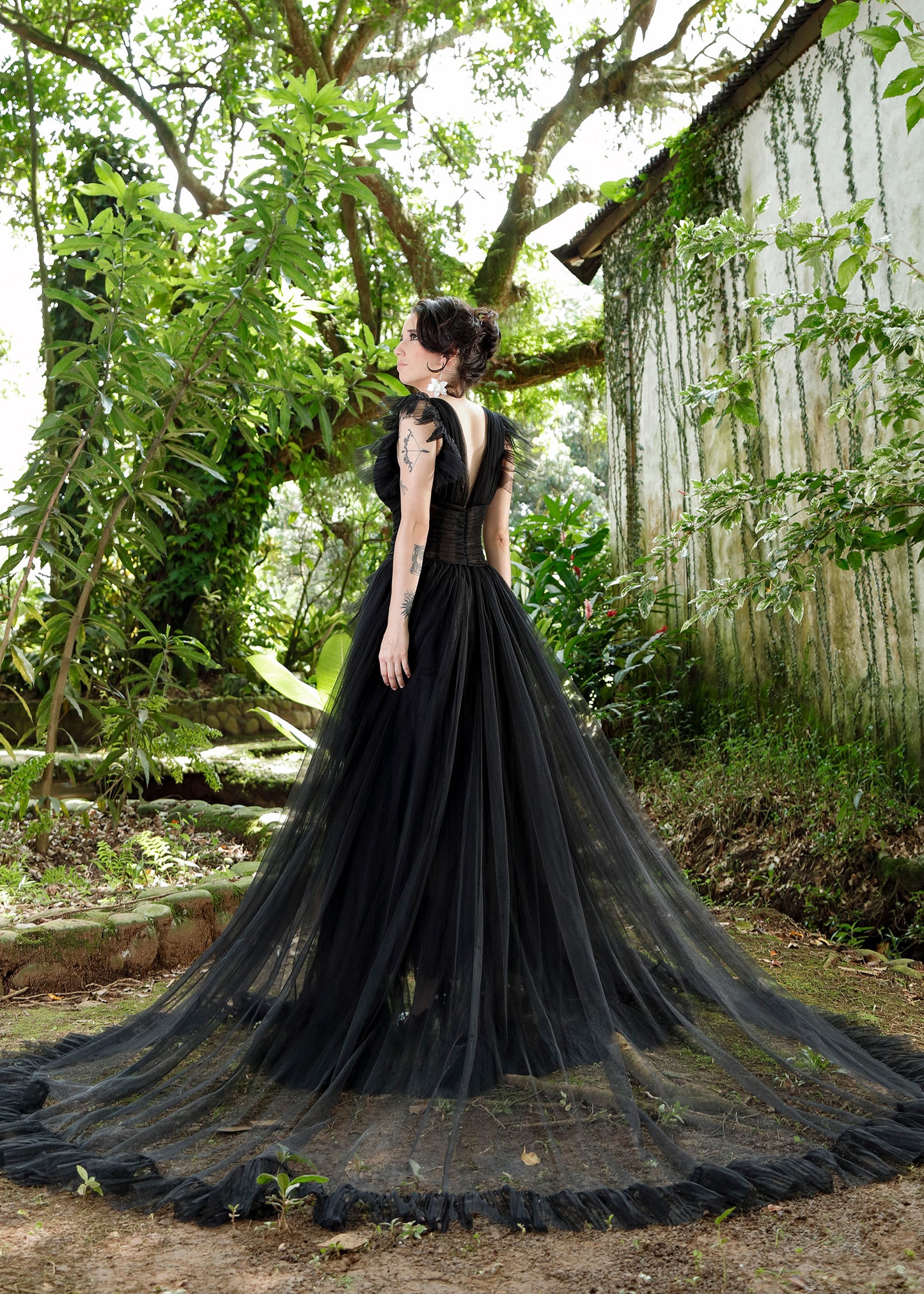 Black Weddin Dress Ball Gown with Layers of Tulle Pleated Ruffles | Lotus Threads Bridal