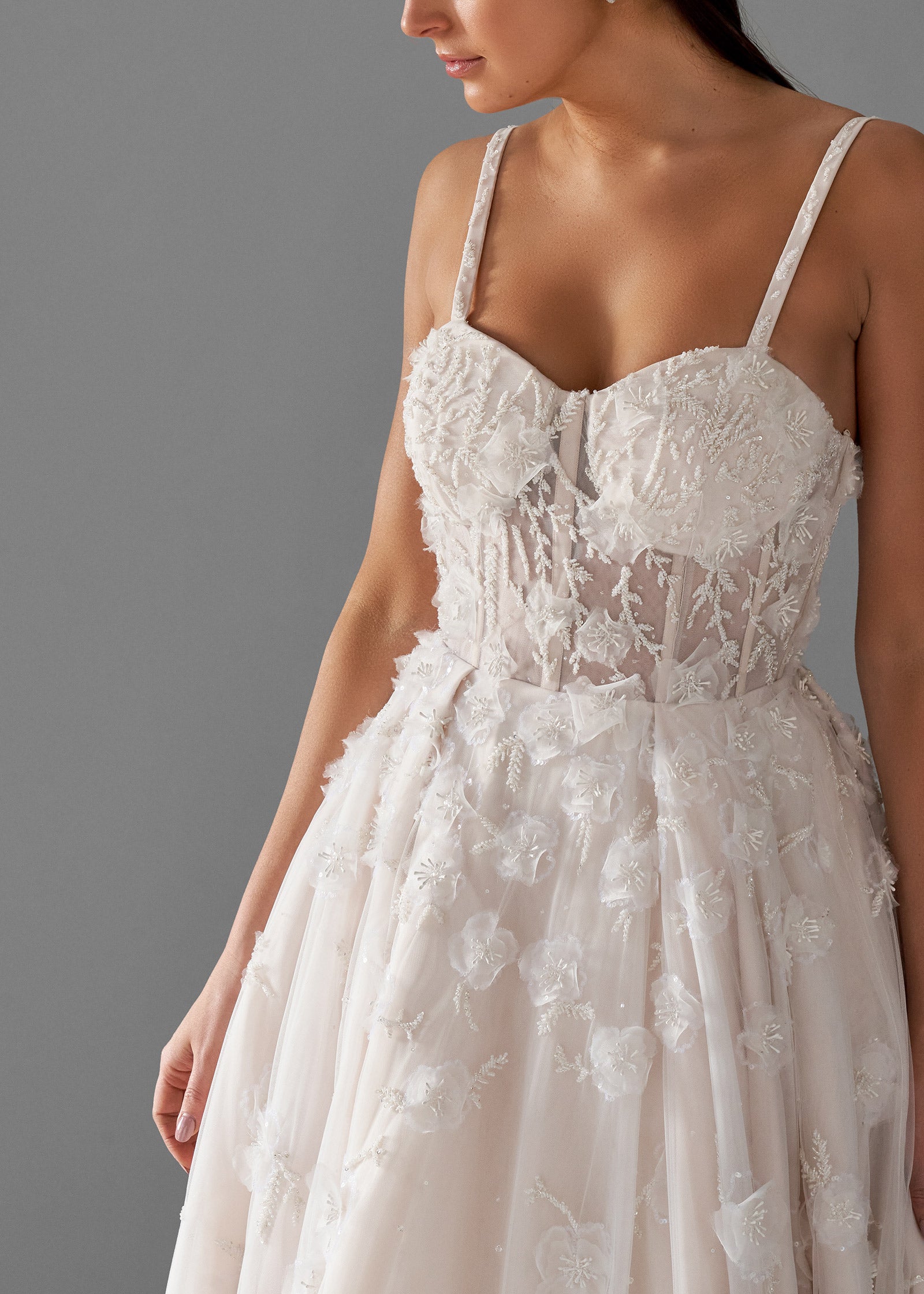 A-Line Gown Embellished with Hand-Beaded Lotus Florals | Lotus Threads Bridal