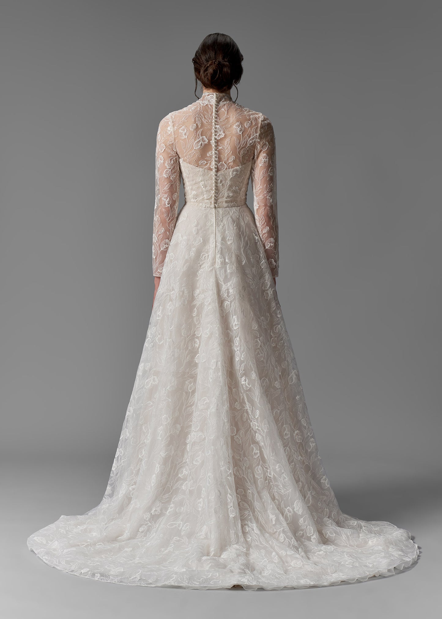 A-line Lace Gown with Sweetheart Corset and Overlay Jacket - Back