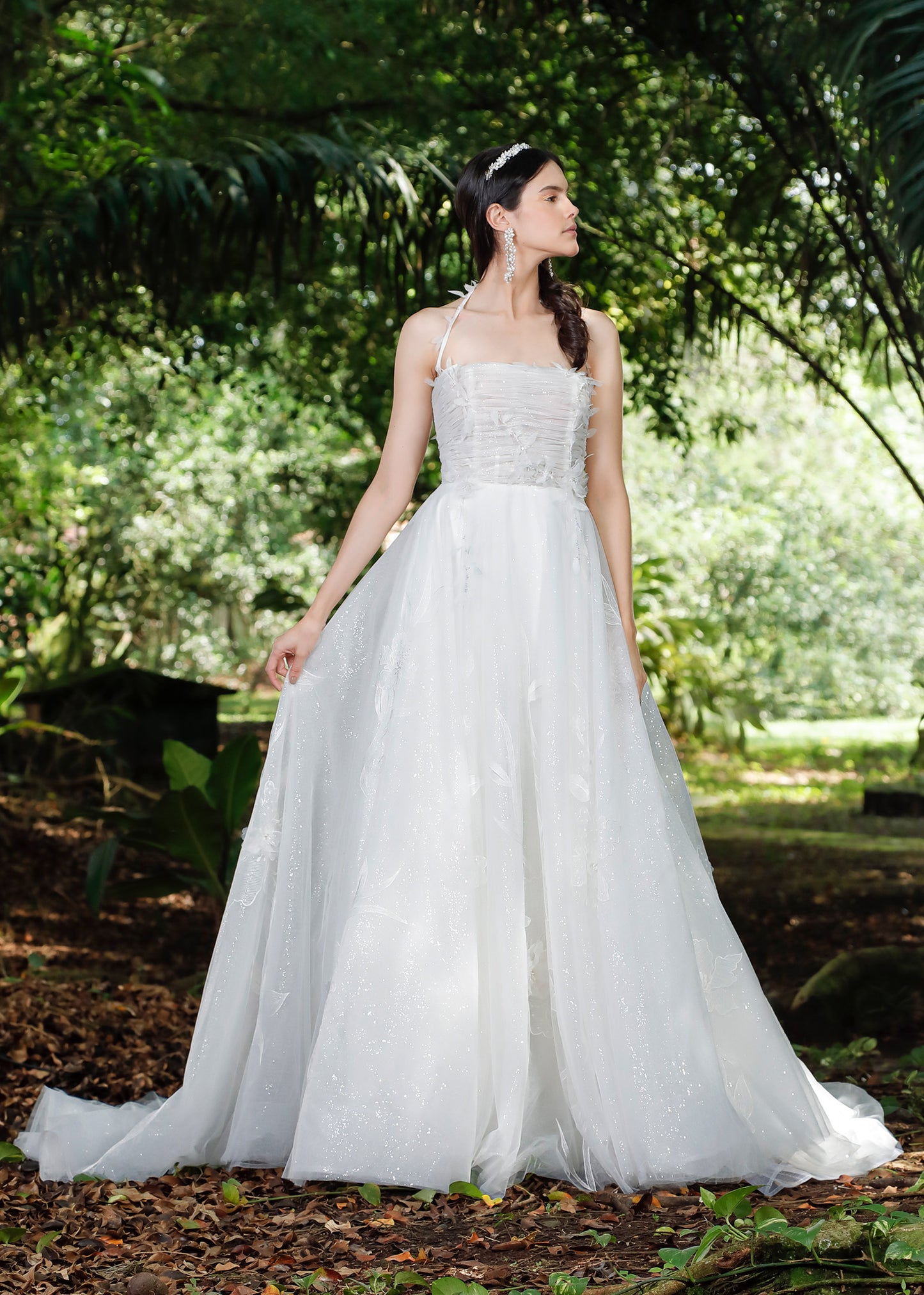 Sparkle Tulle A-Line Wedding Dress with 3D Floral & Petals | Lotus Threads Bridal