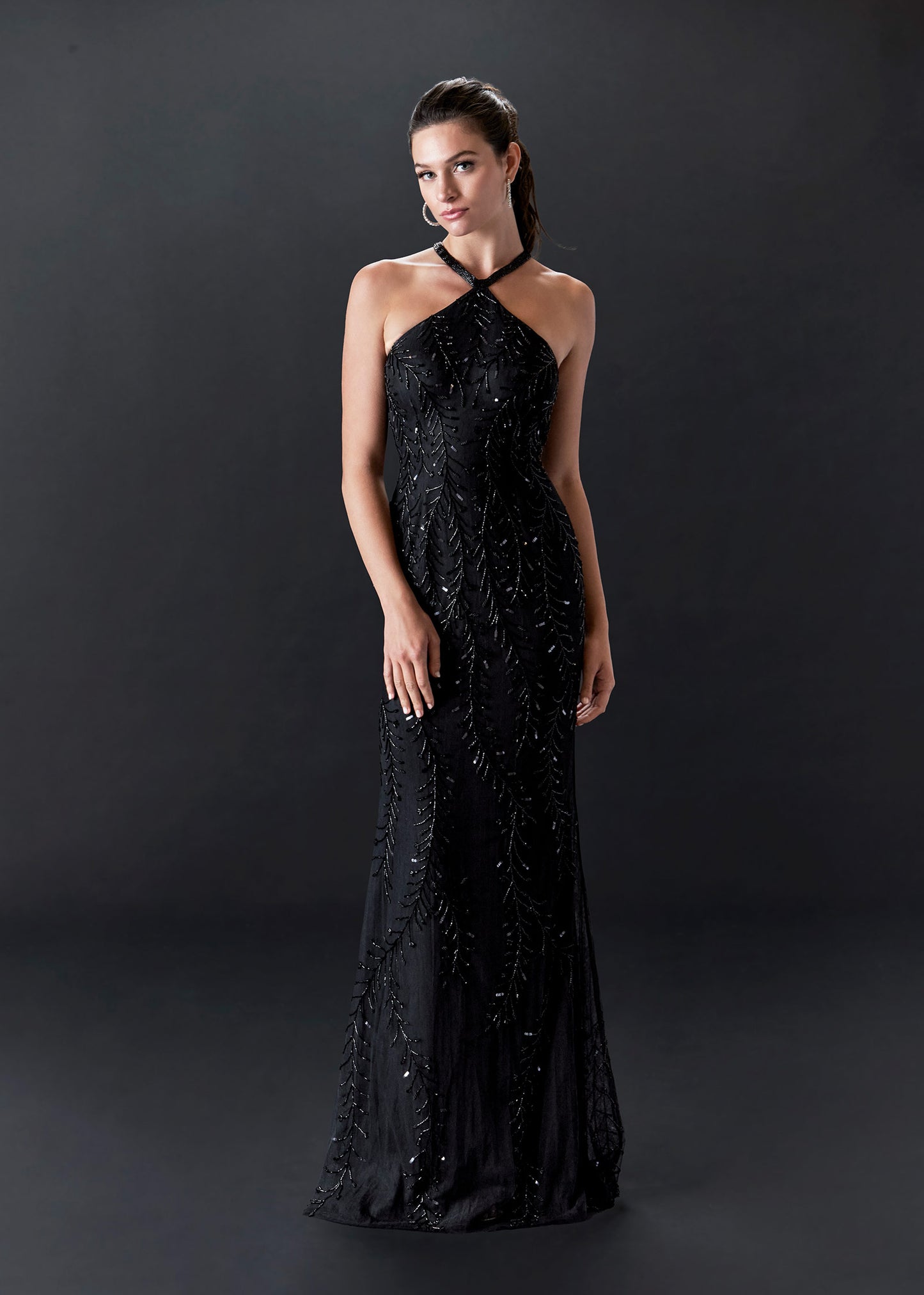 Elegant Black Sheath Gown with Choker Halter Neckline | Evening Gown | Lotus Threads