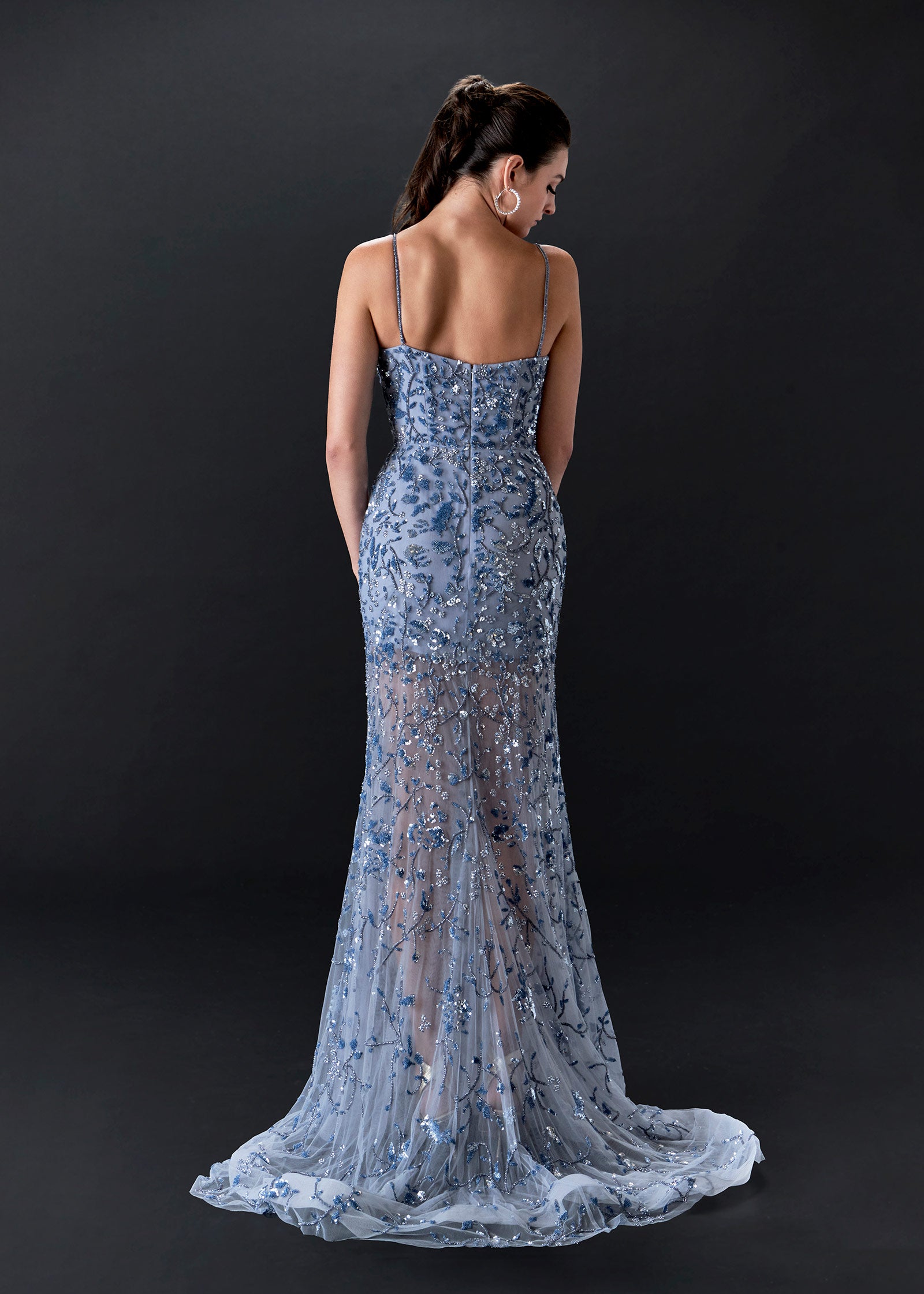 Floral Fit & Flare Gown with sweetheart Neckline - back | Evening Gown | Lotus Threads