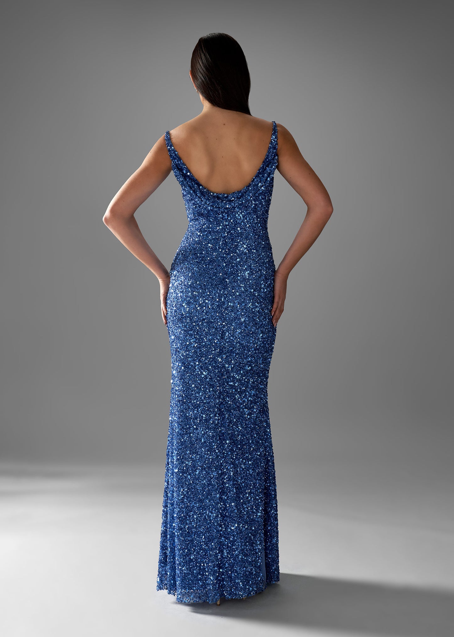 Sequin Sheath Gown with Front & Back Cowl-Neck | Evening Gown | Lotus Threads