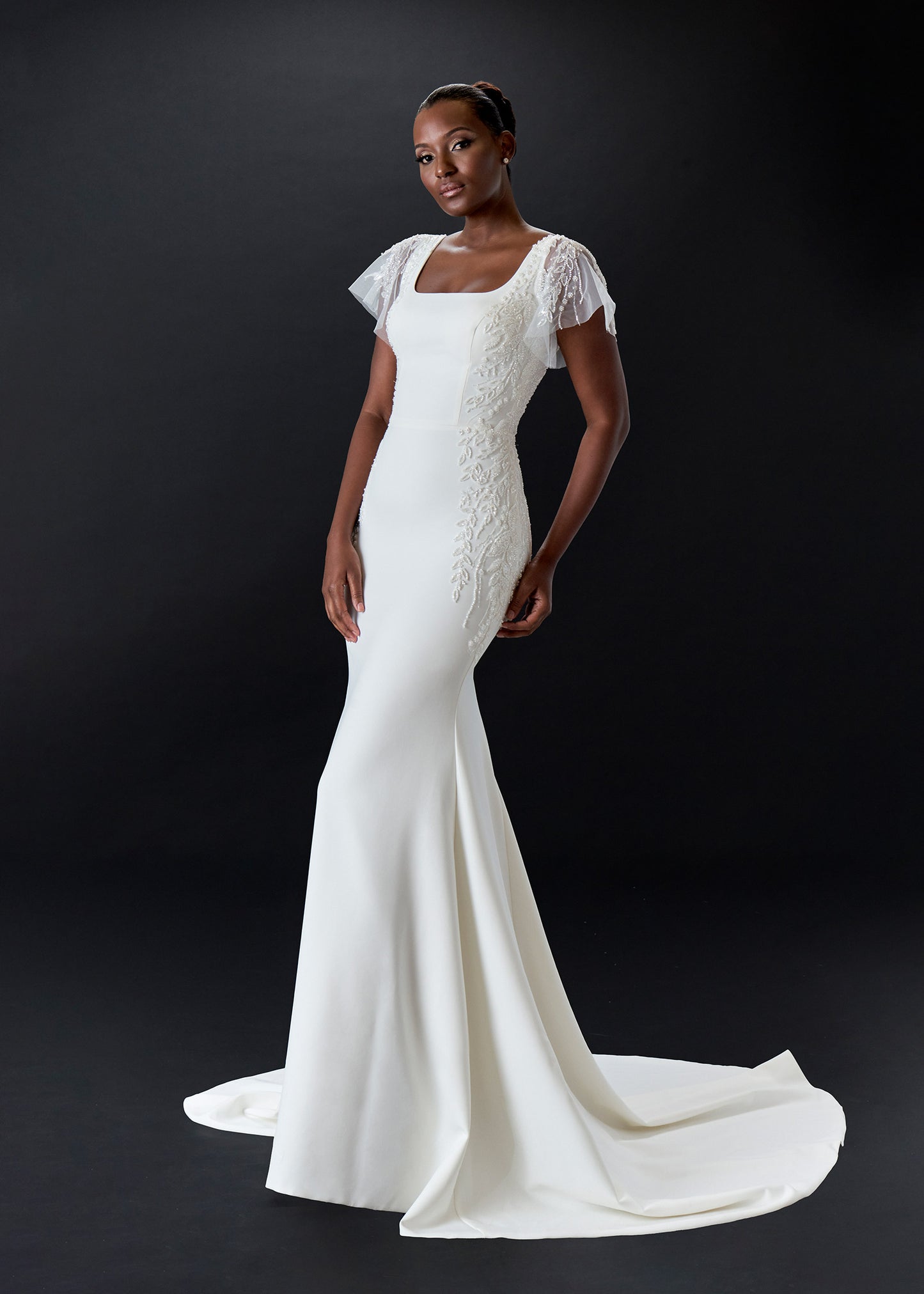 Square Neck Mermaid Wedding Dress in European Crepe | Lotus Threads Bridal