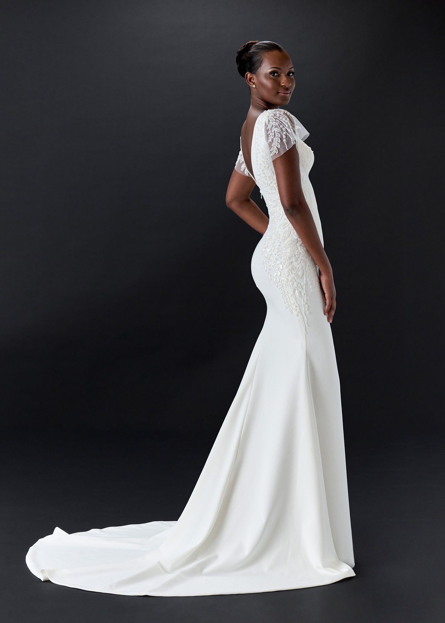 Square Neck Mermaid Wedding Dress in European Crepe and Cathedral train