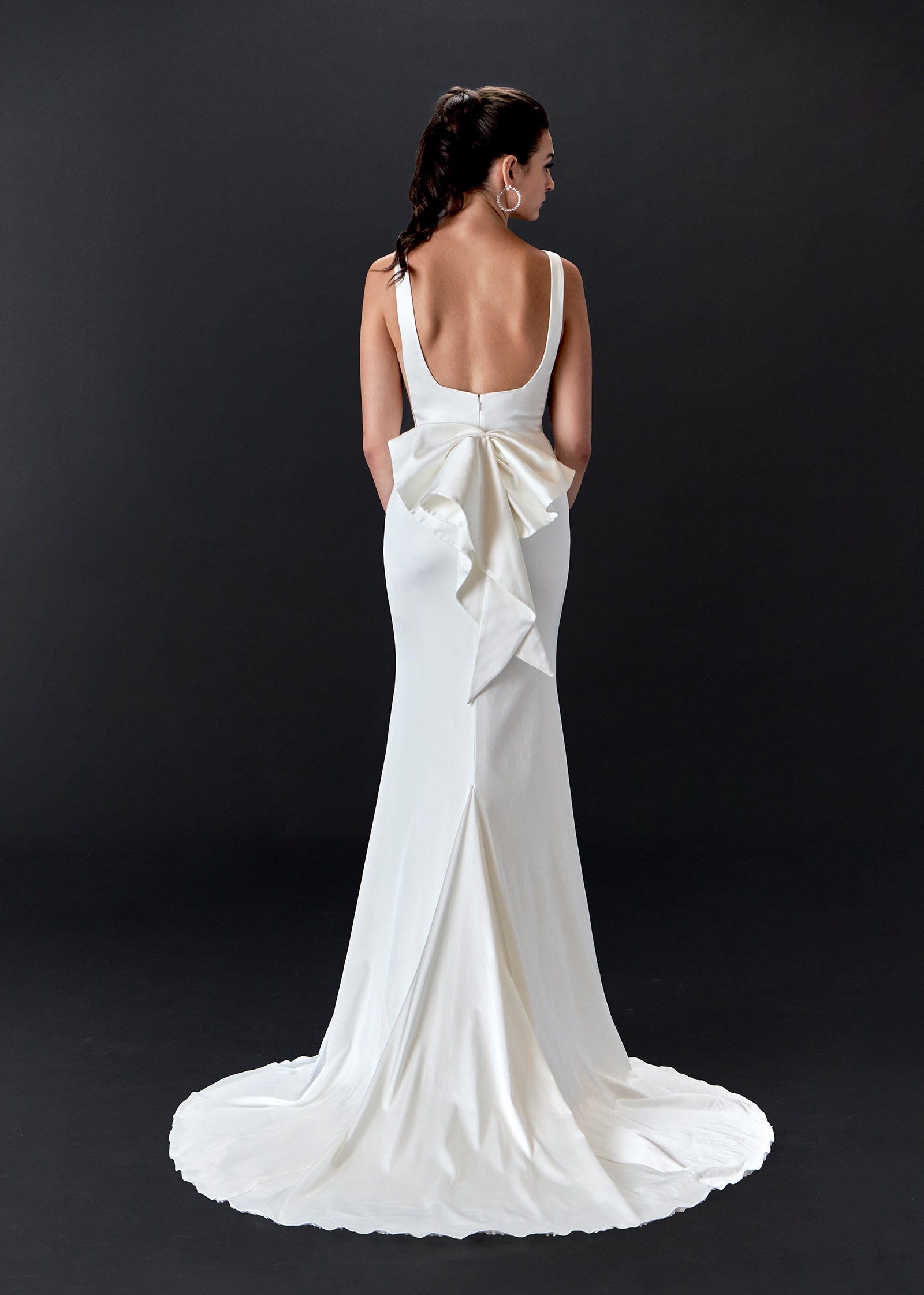 Satin Mermaid Wedding Dress with Scoop Back & Bow | Lotus Threads Bridal