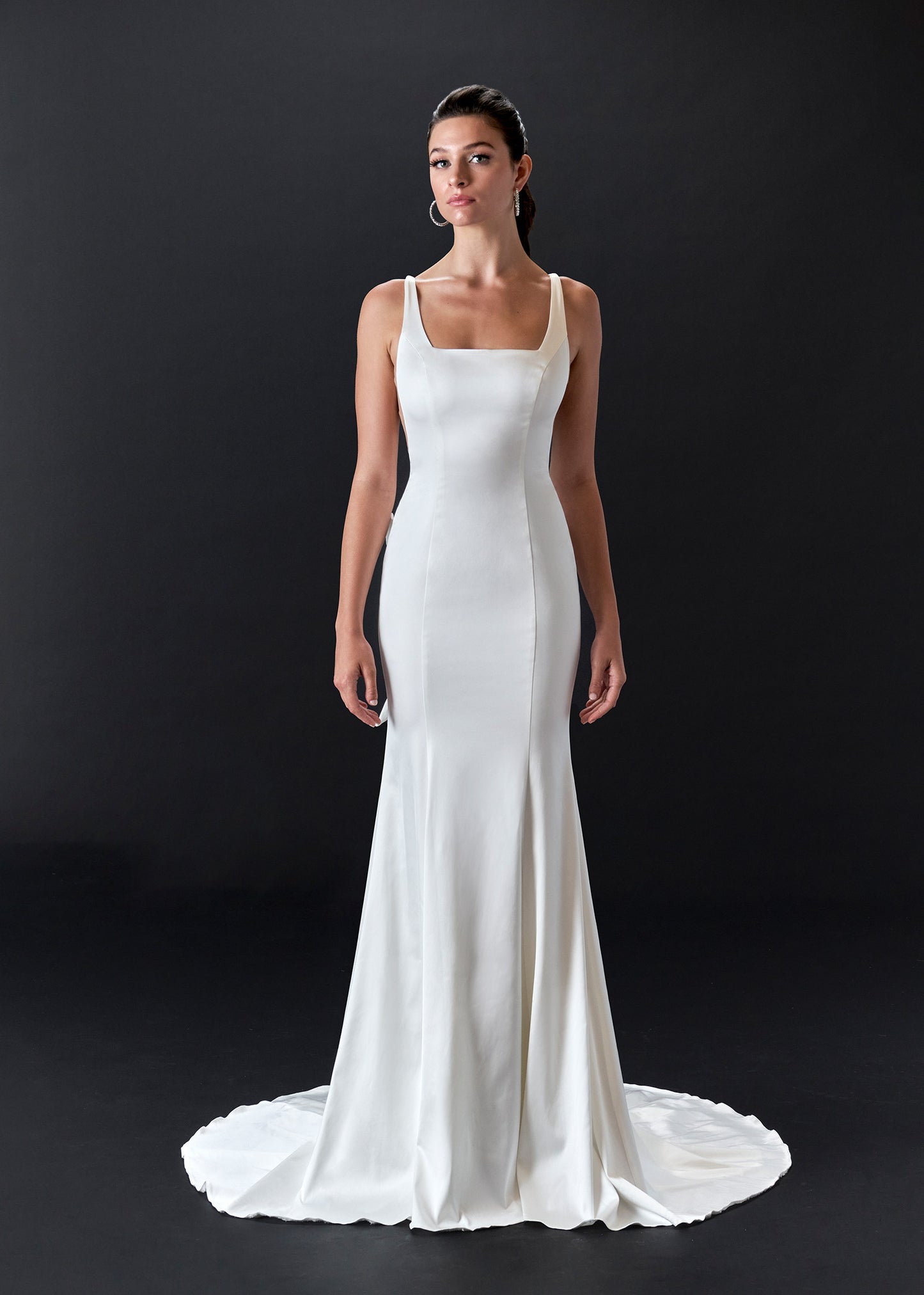 Square-Neck Mermaid Wedding Dress with Scoop Back & Bow | Lotus Threads Bridal