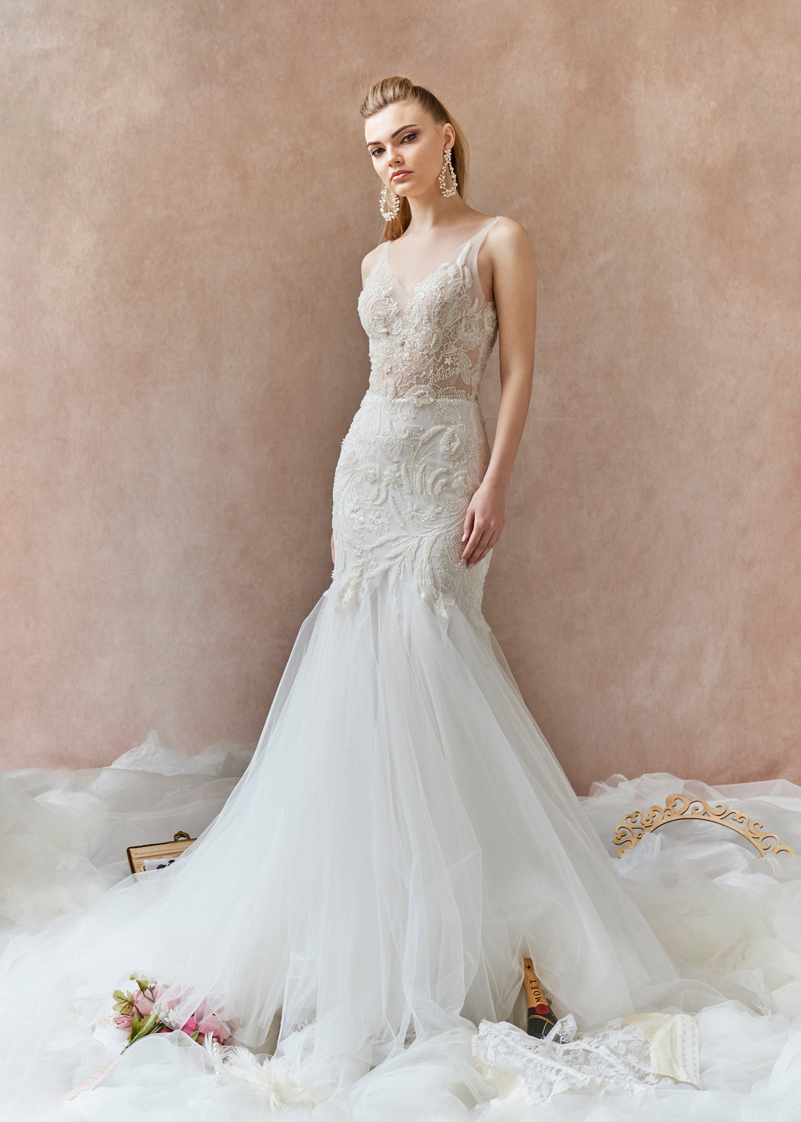 Fit and flare Wedding Dress with lace crystal applique | Lotus Threads Bridal