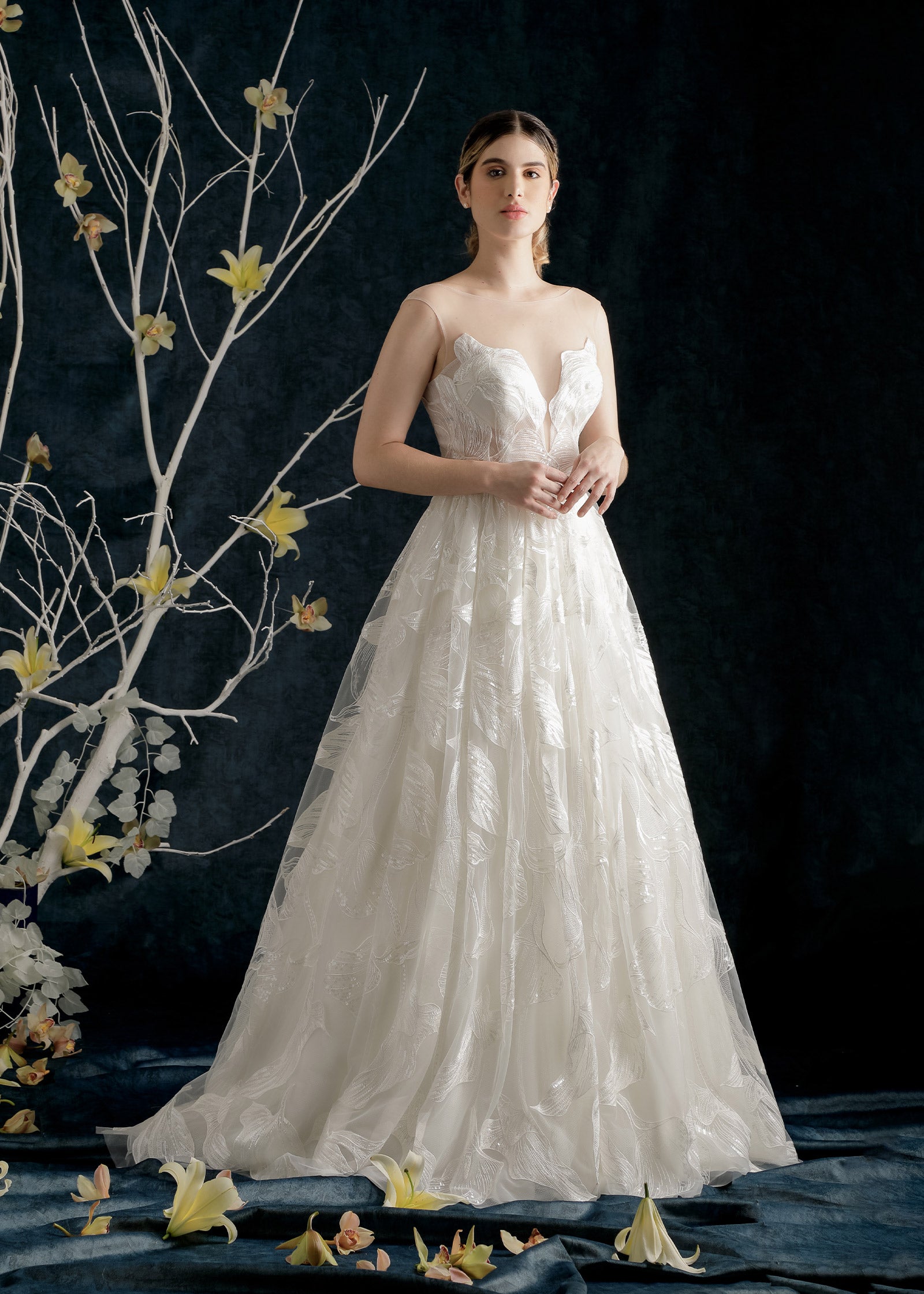 Sweetheart Ball Gown Wedding Dress in Soft Tulle and Hand-Cut Floral Lace | Lotus Threads Bridal