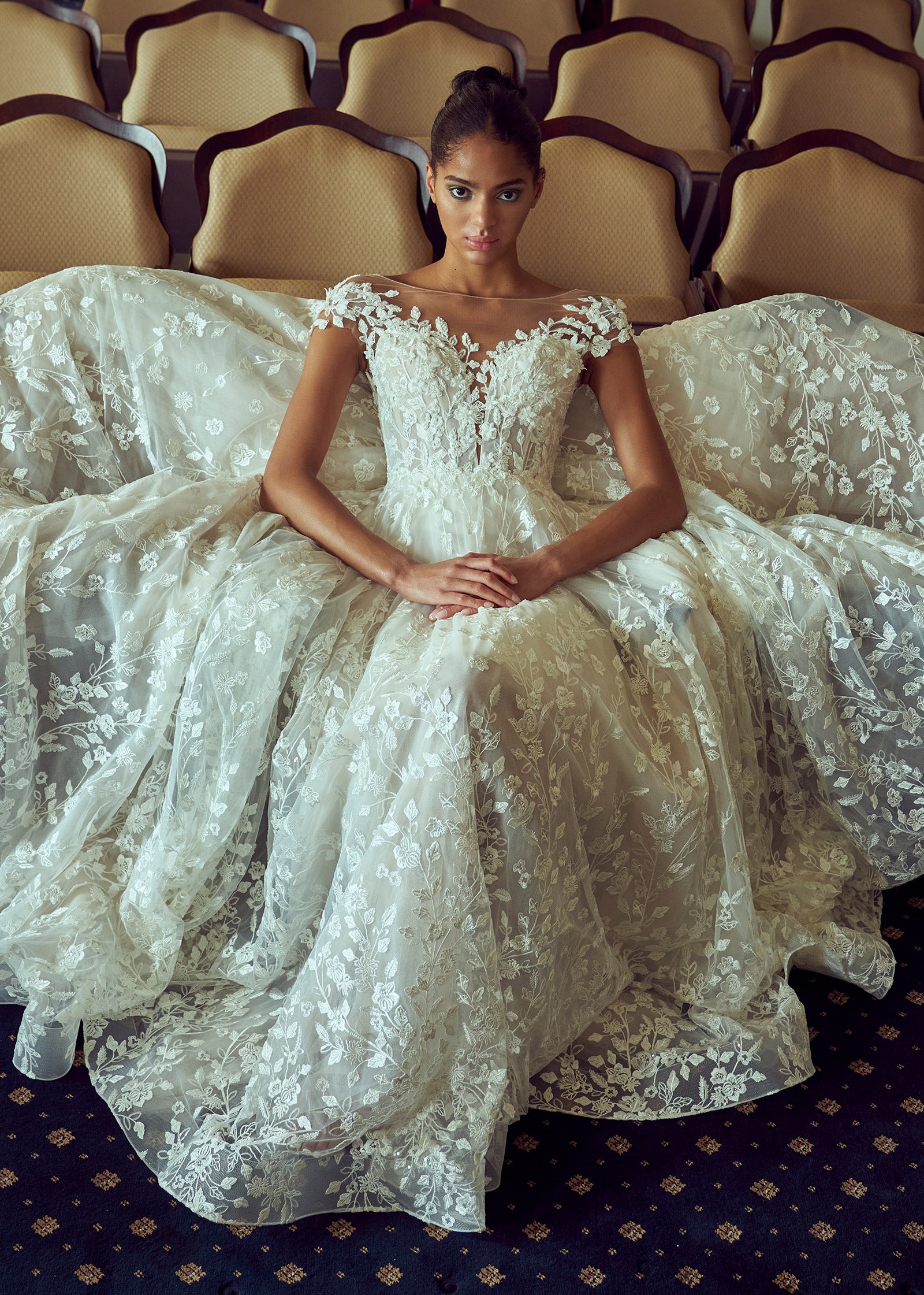 Floral embroidered lace ball Gown and shimmering tulle fabric | Lotus Threads Bridal