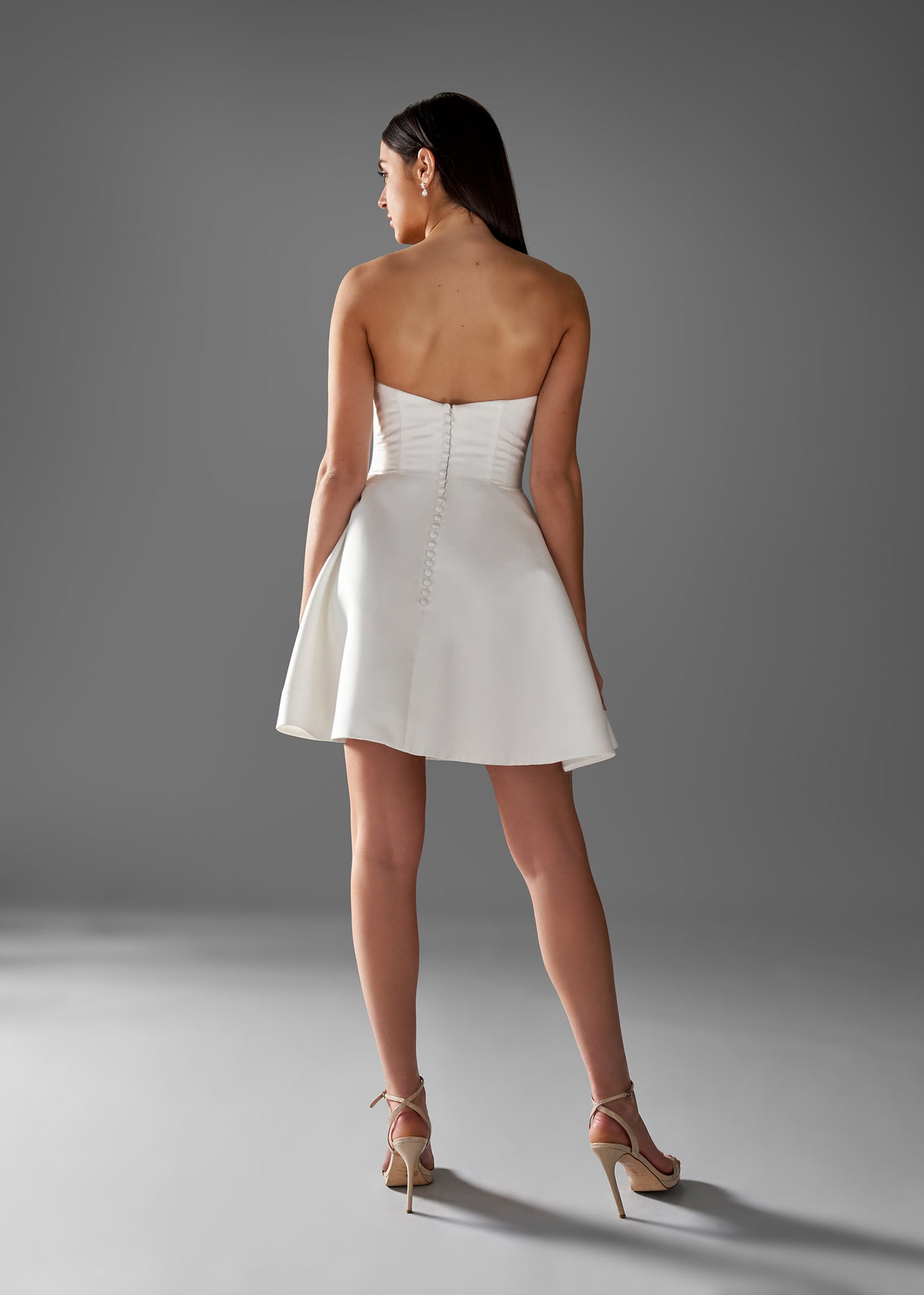 Satin Tulip Short Wedding Dress - back | Lotus Threads Bridal