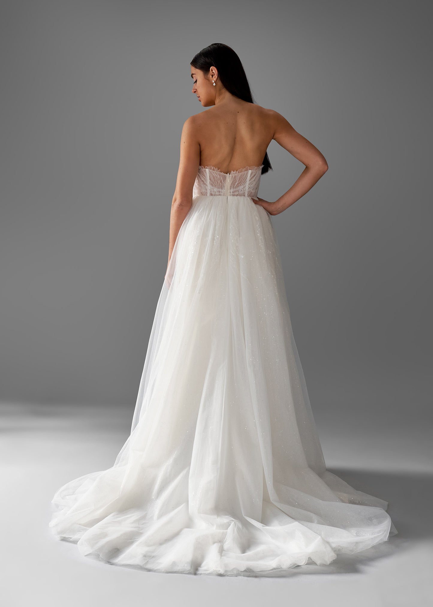 A-line Wedding Dress with Underlayers of Shimmering Tulle - Back