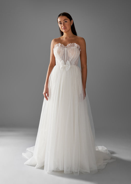 Tulle A-line Wedding Dress with Underlayers of Shimmering Tulle | Lotus Threads Bridal