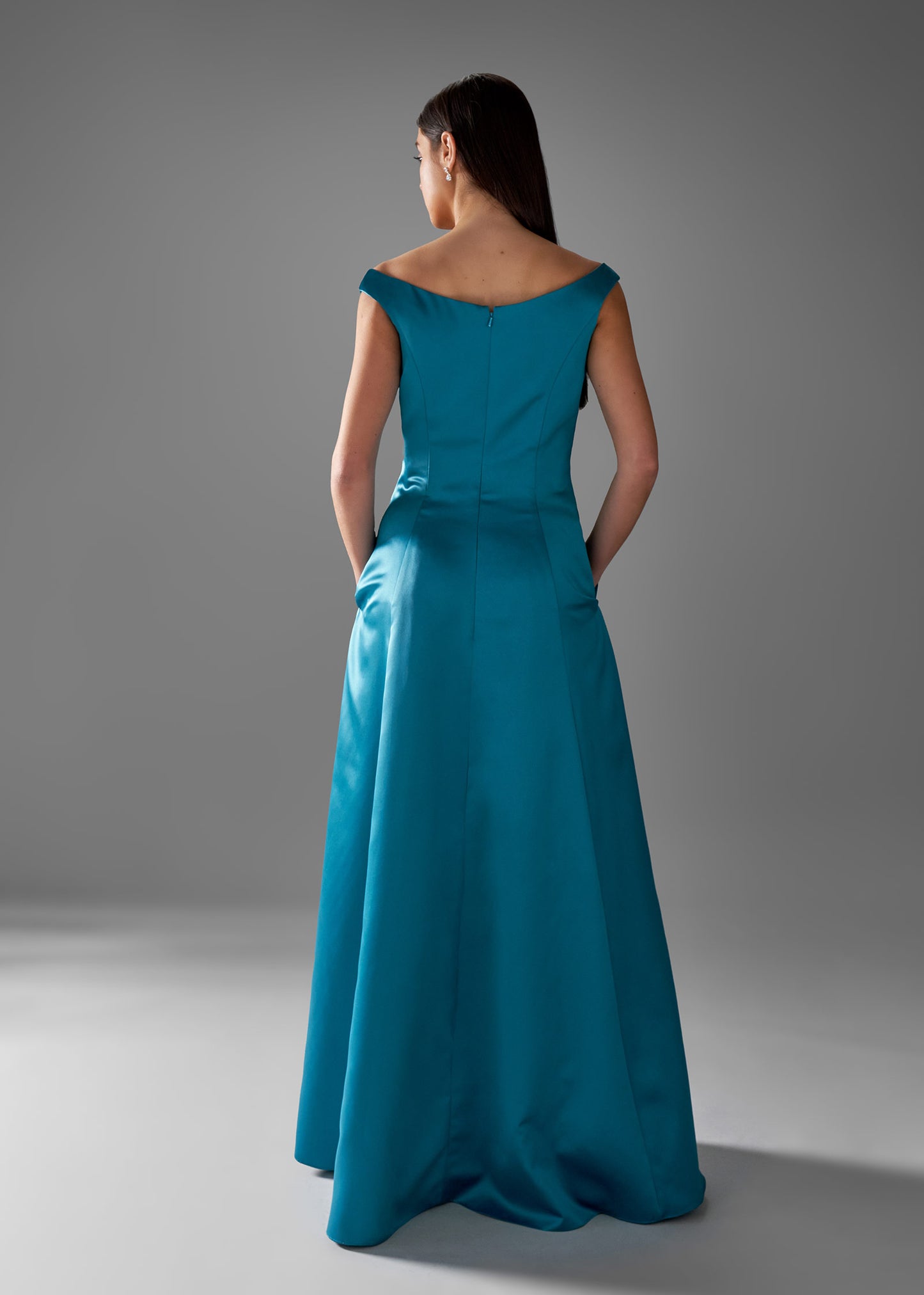 Bateau Neckline A-Line Gown with Pockets | Evening Gown | Lotus Threads