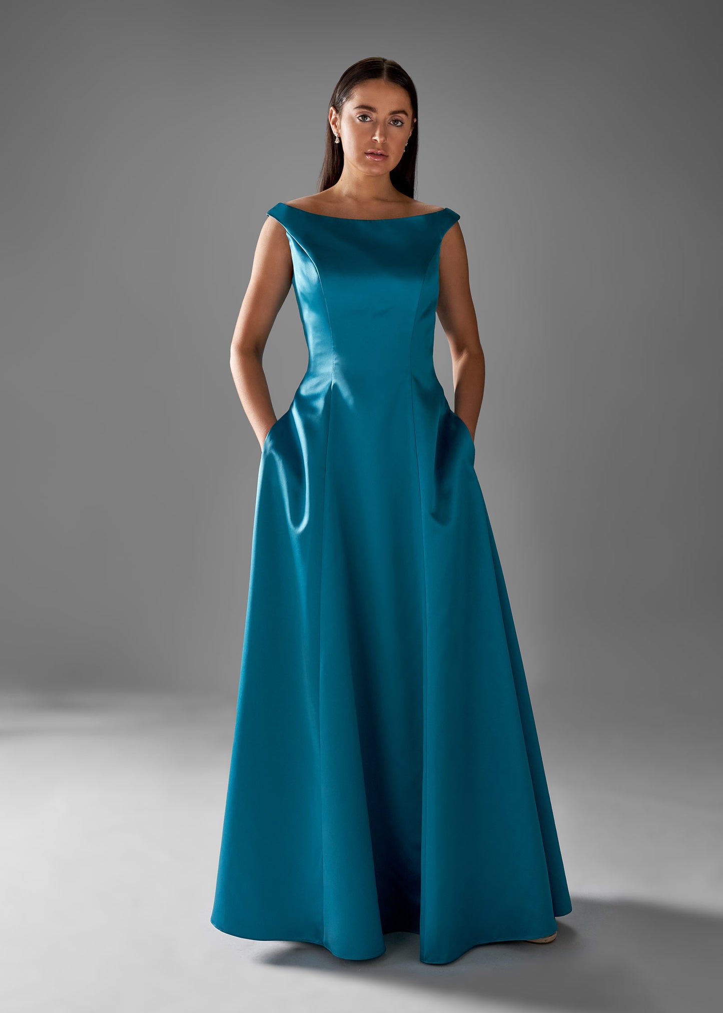 Bateau Neckline A-Line Gown with Pockets | Evening Gown | Lotus Threads