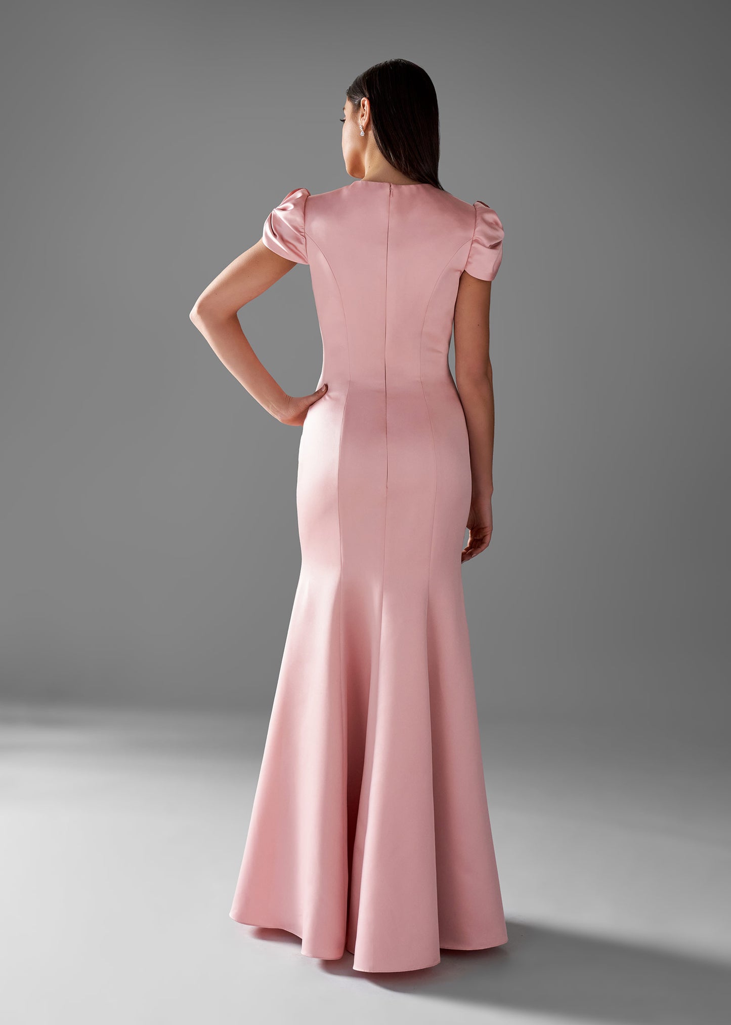 Square Neckline Fit & Flare Gown with Puff Bow Sleeves | Evening Gown | Lotus Threads