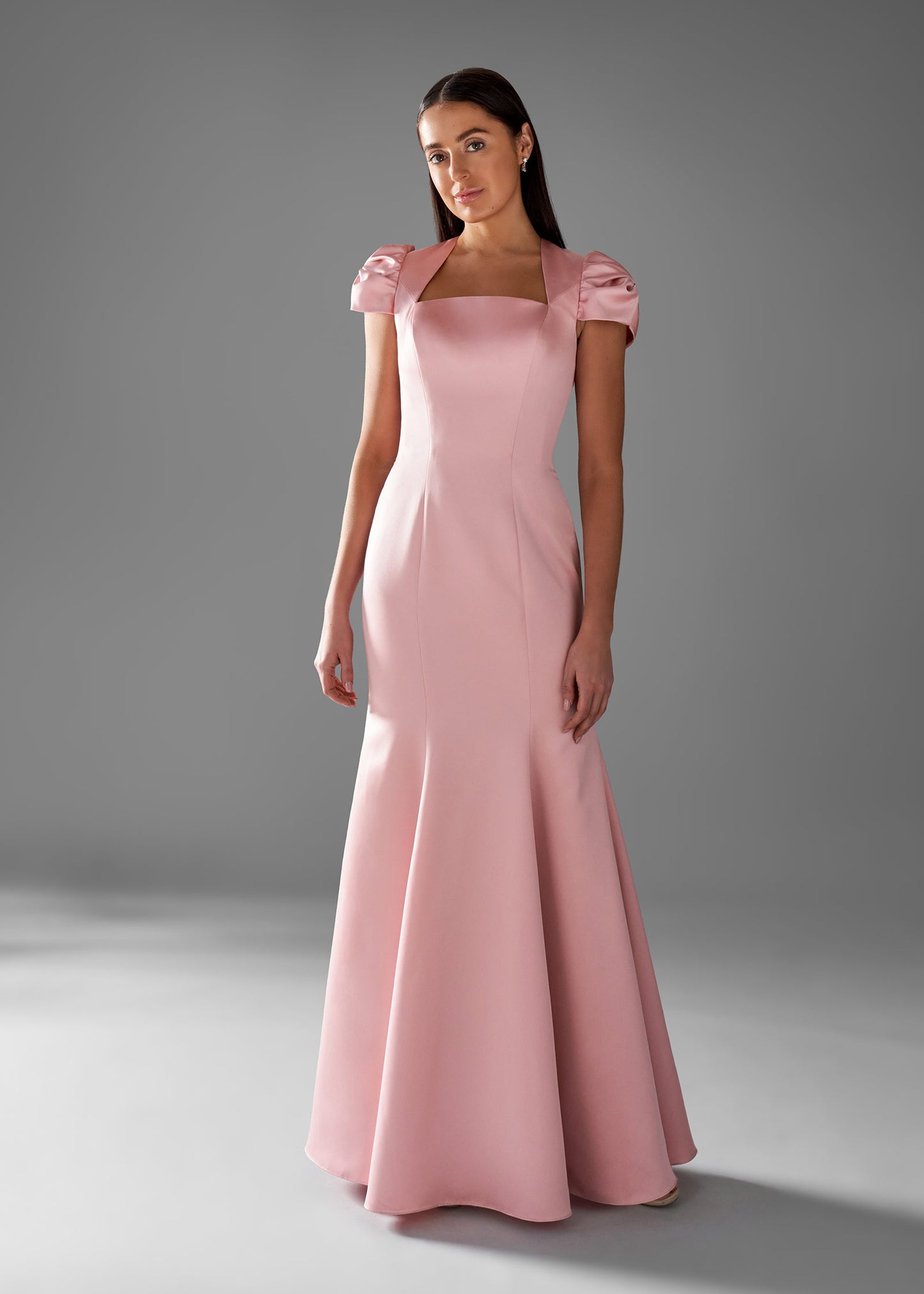 Square Neckline Fit & Flare Gown with Puff Bow Sleeves | Evening Gown | Lotus Threads