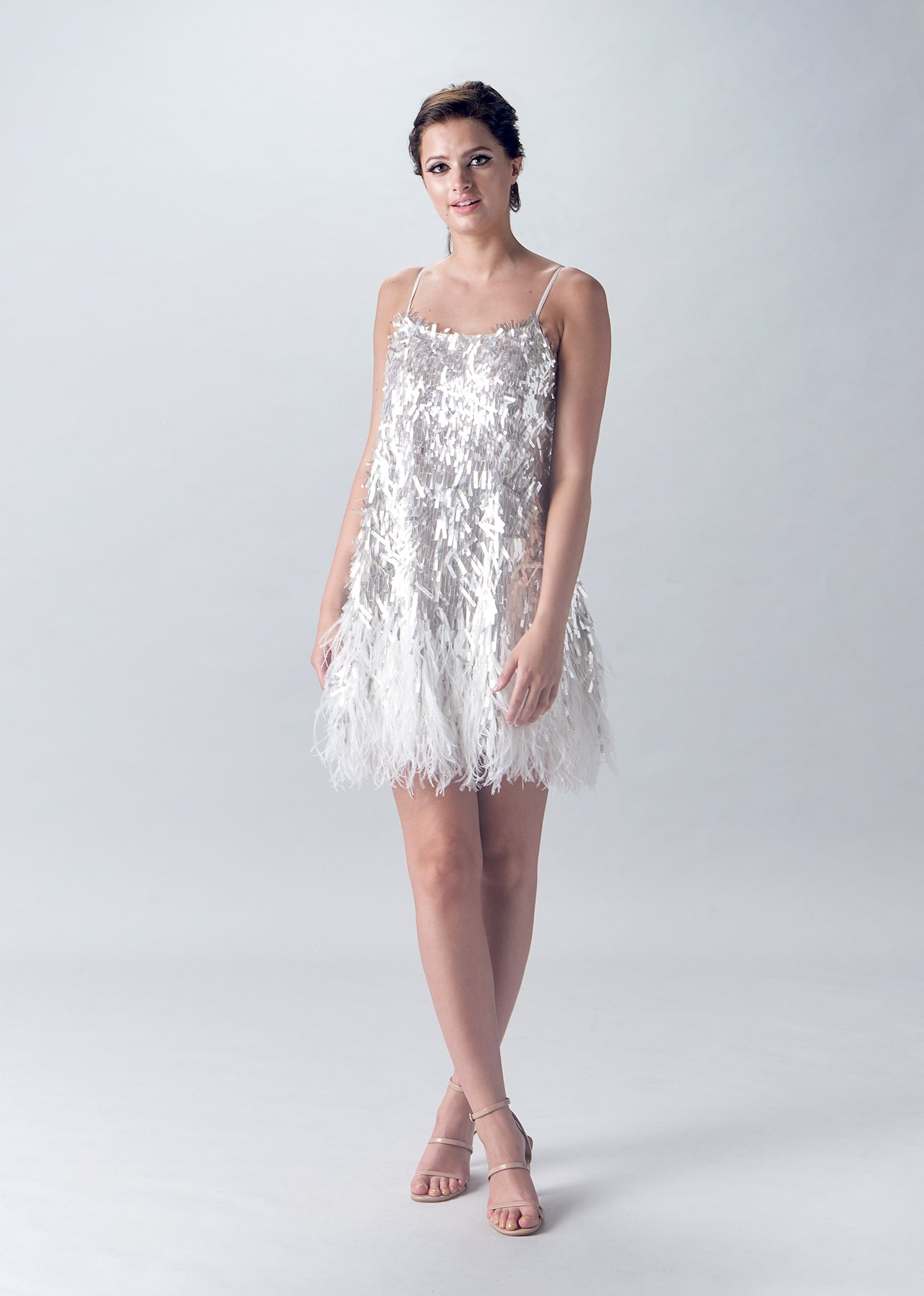 Fun, Flirty Mini Dress with Sequins and Feather Skirt | Lotus Threads