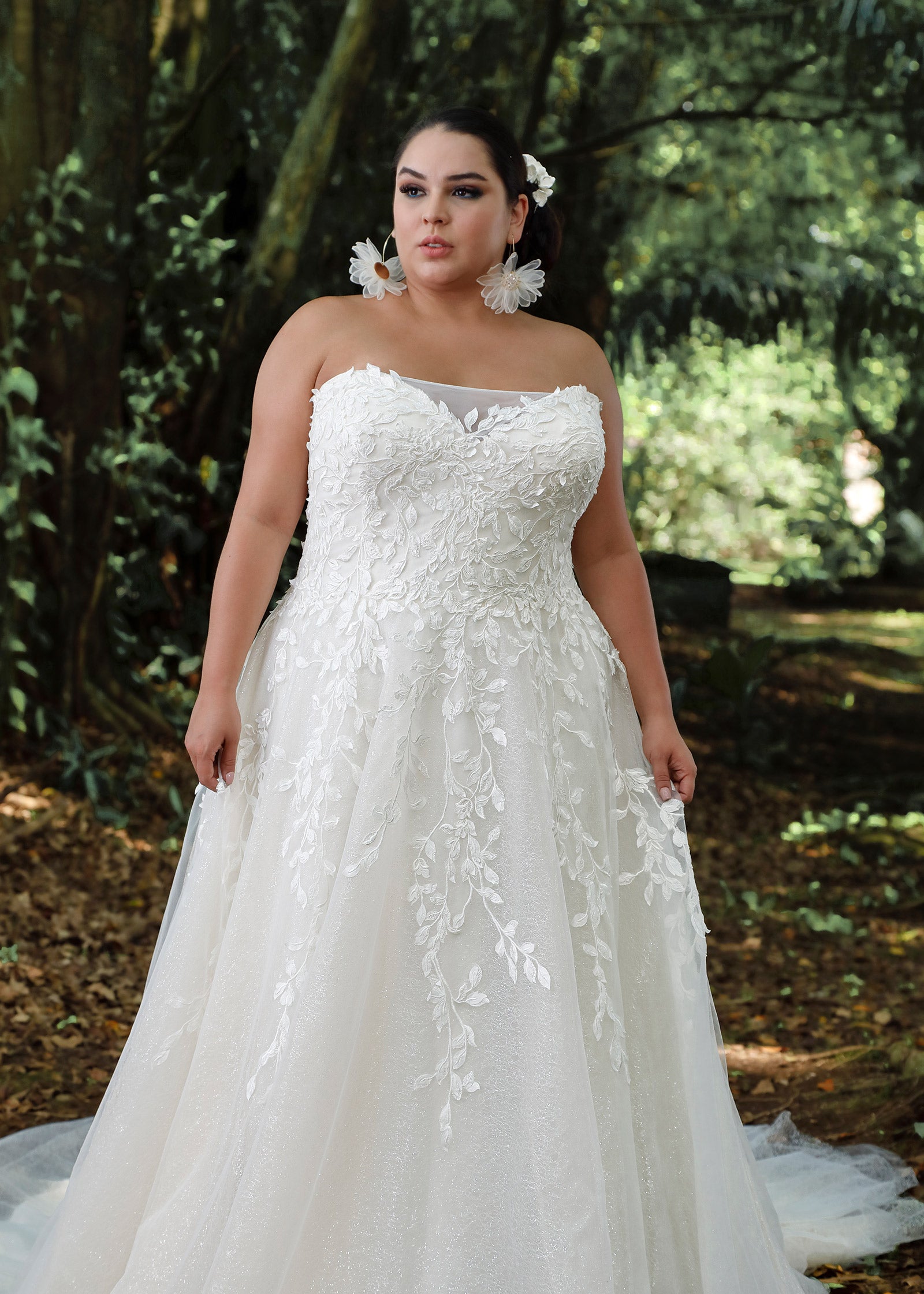 Two-in-One Gown with Floral Lace Applique on Sparkle Tulle