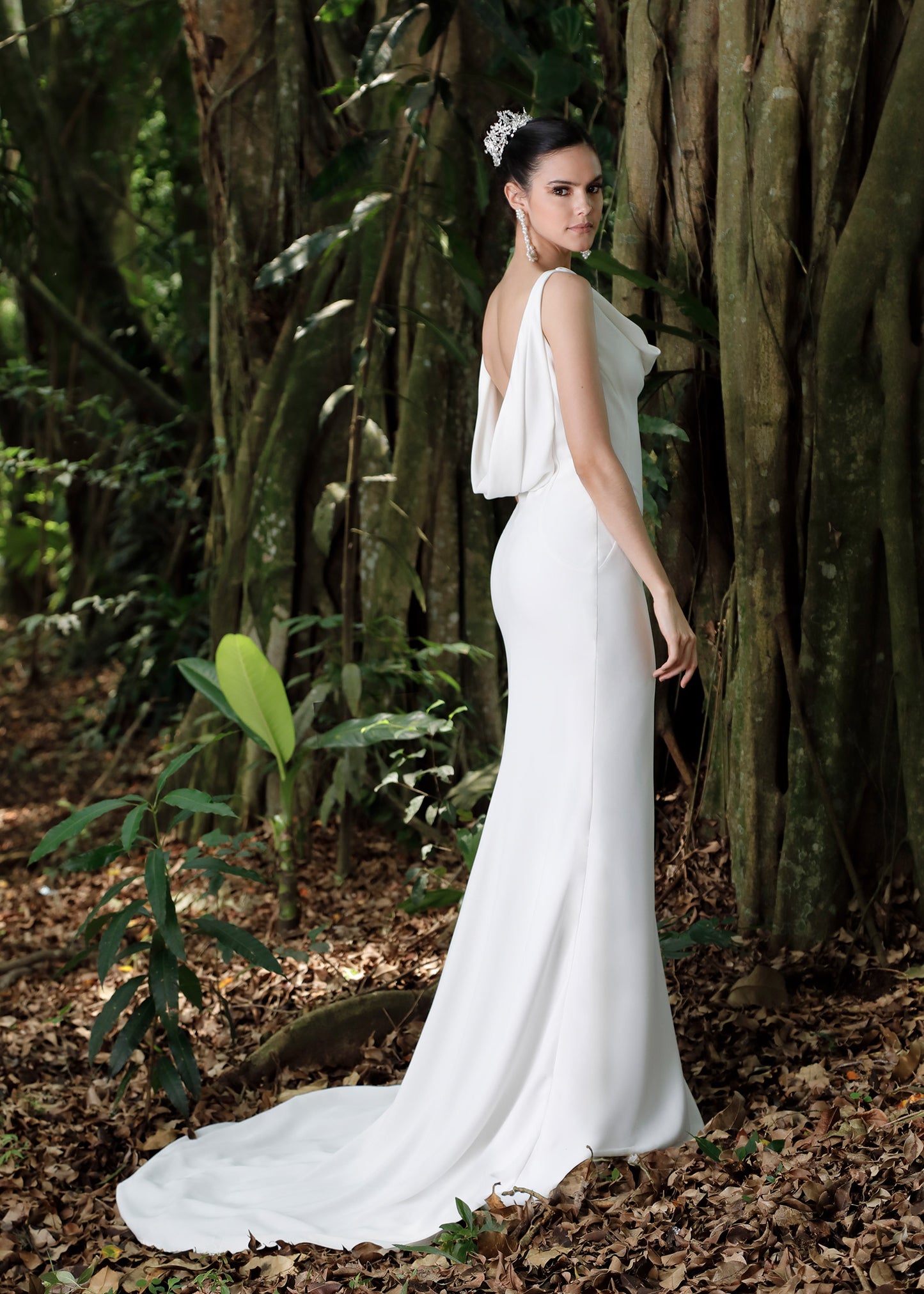 Crepe Mermaid Wedding Dress with Front and Back Cowl-Neck