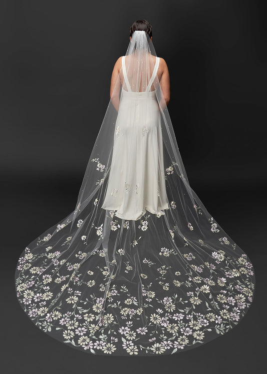 Hand-Painted Floral Cathedral Wedding Veil | Lotus Threads Bridal