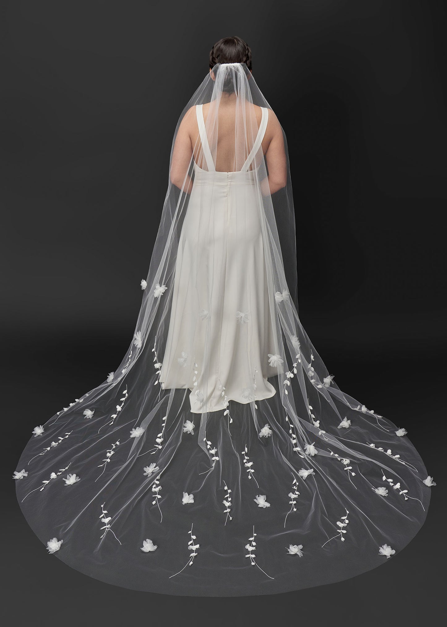 Cathedral Wedding Veil with 3D Flowers and Beaded