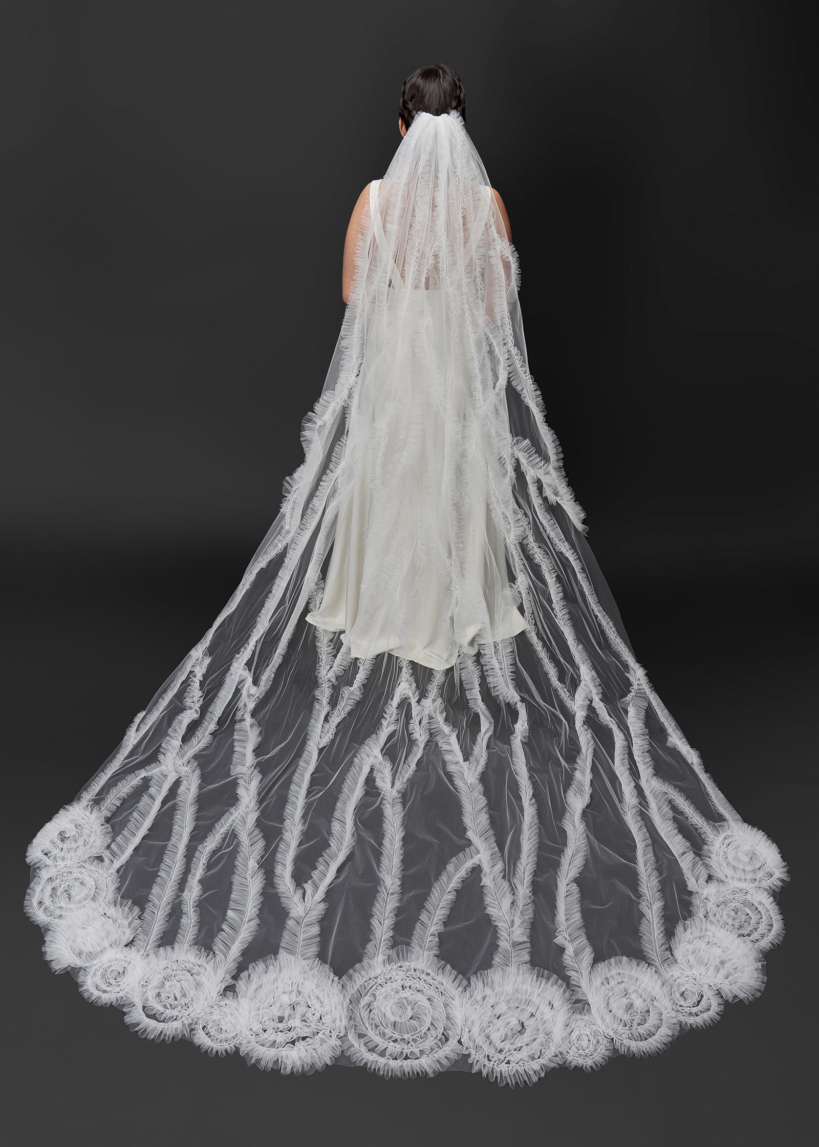 Cathedral Wedding Veil with Hand Sewn Tulle Swirls | Lotus Threads Bridal