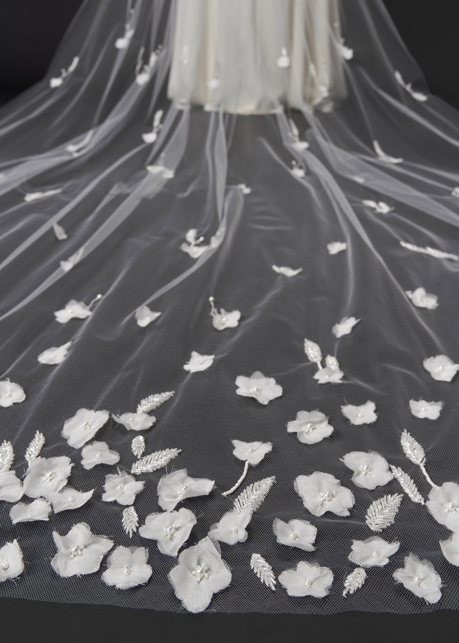 Cathedral Veil with Hand-Cut Flowers Details