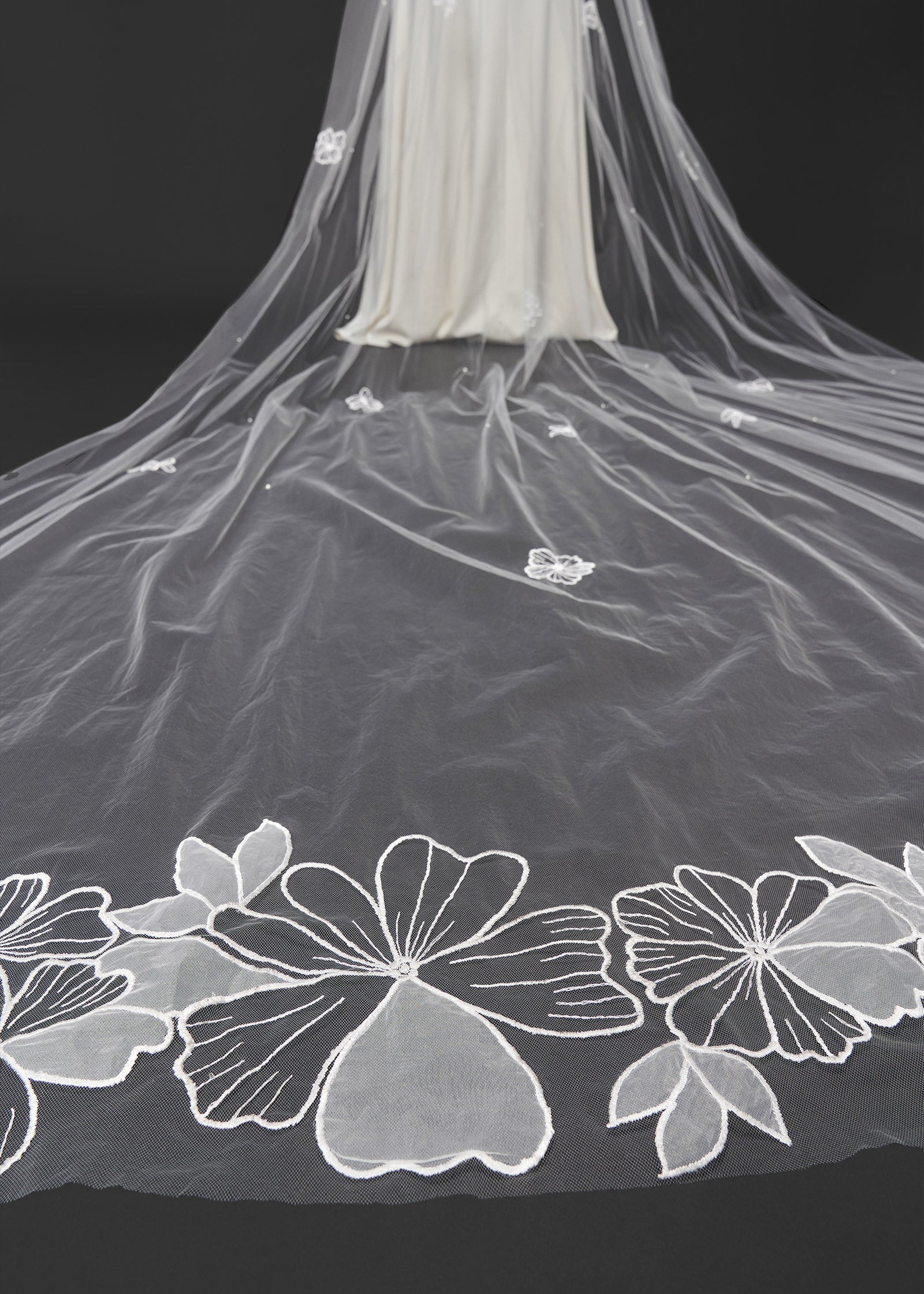 Cathedral Wedding Veil with Hand Embroidered Flowers - Details