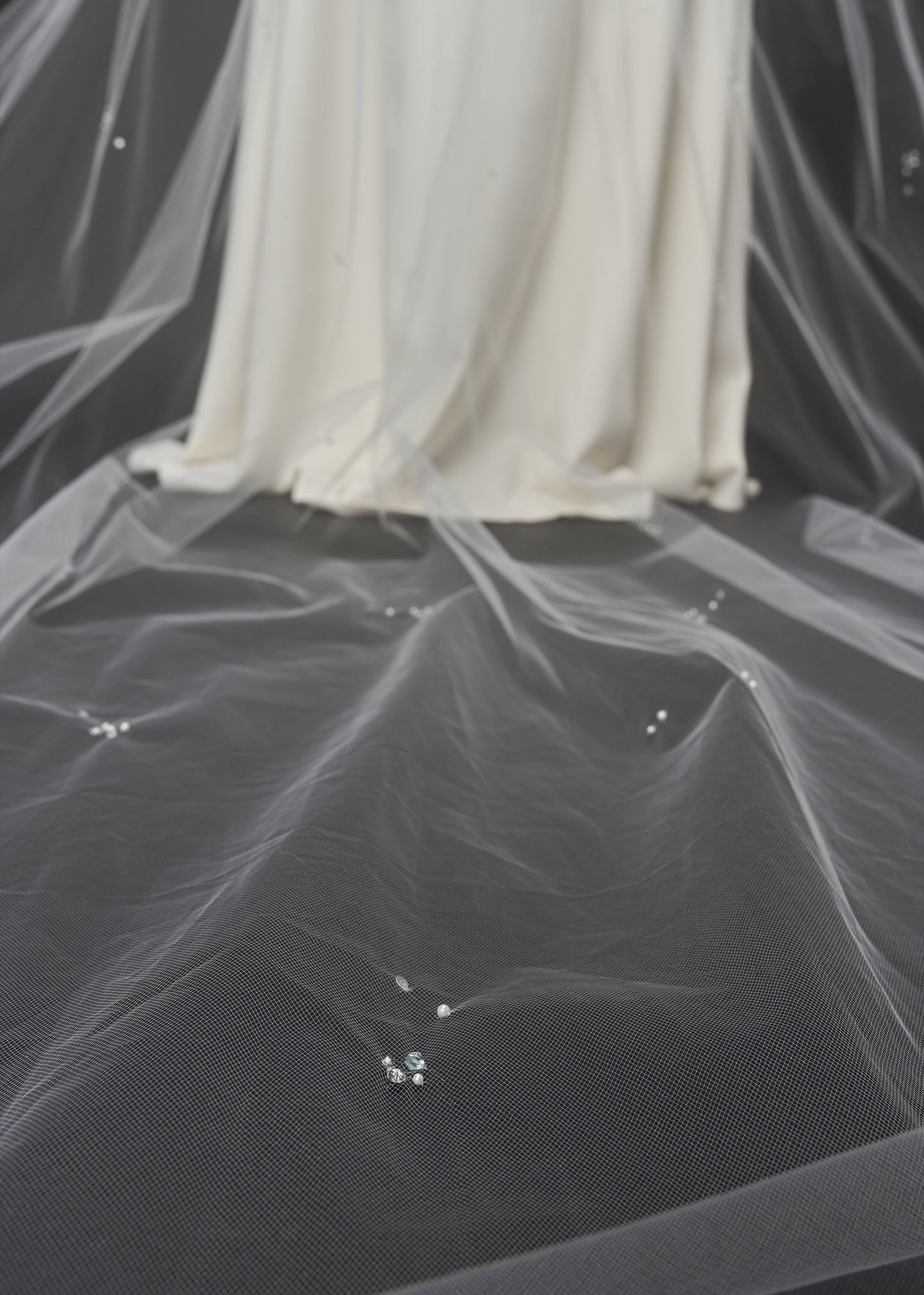 Wedding Veil with Crystals and Pearls Embedded