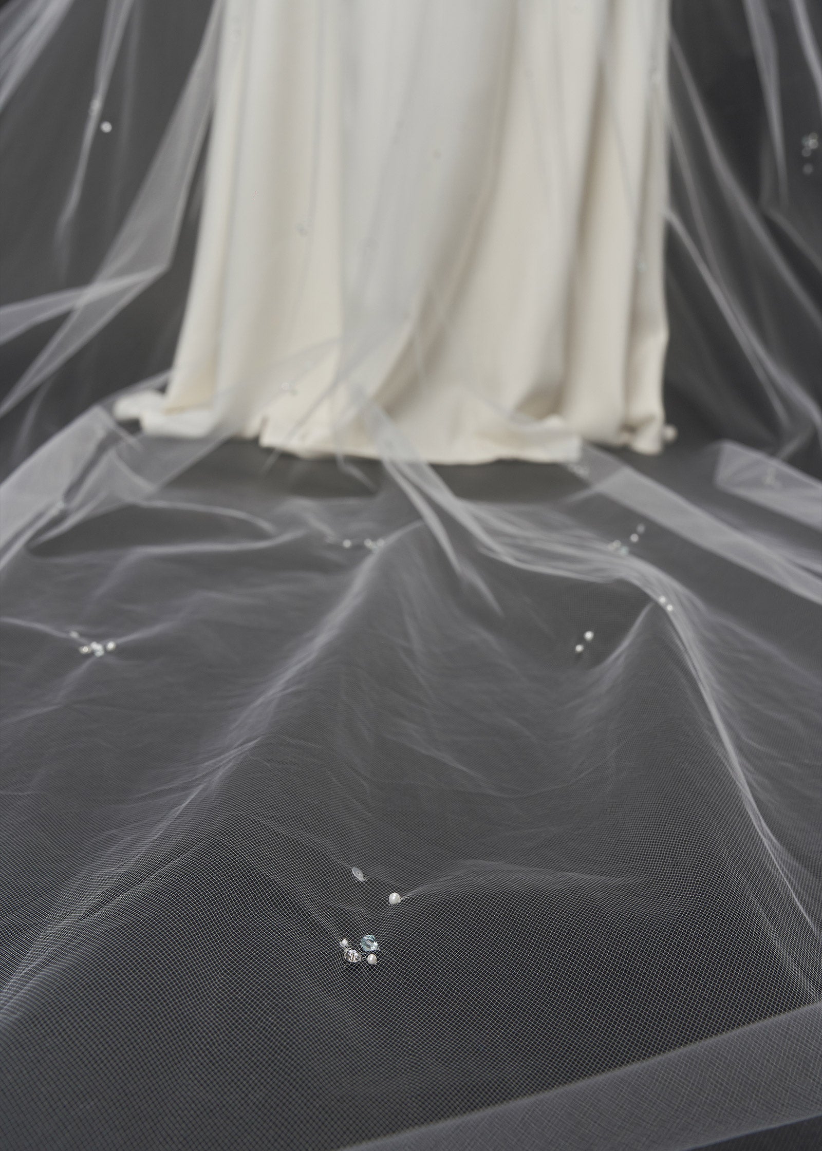 Wedding Veil with Crystals and Pearls Embedded