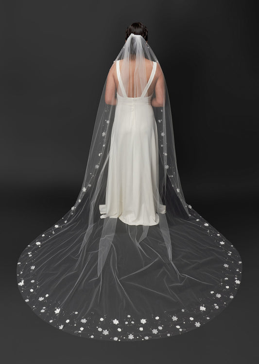 Cathedral Wedding Veil with Pearls Crystals | Lotus Threads Bridal