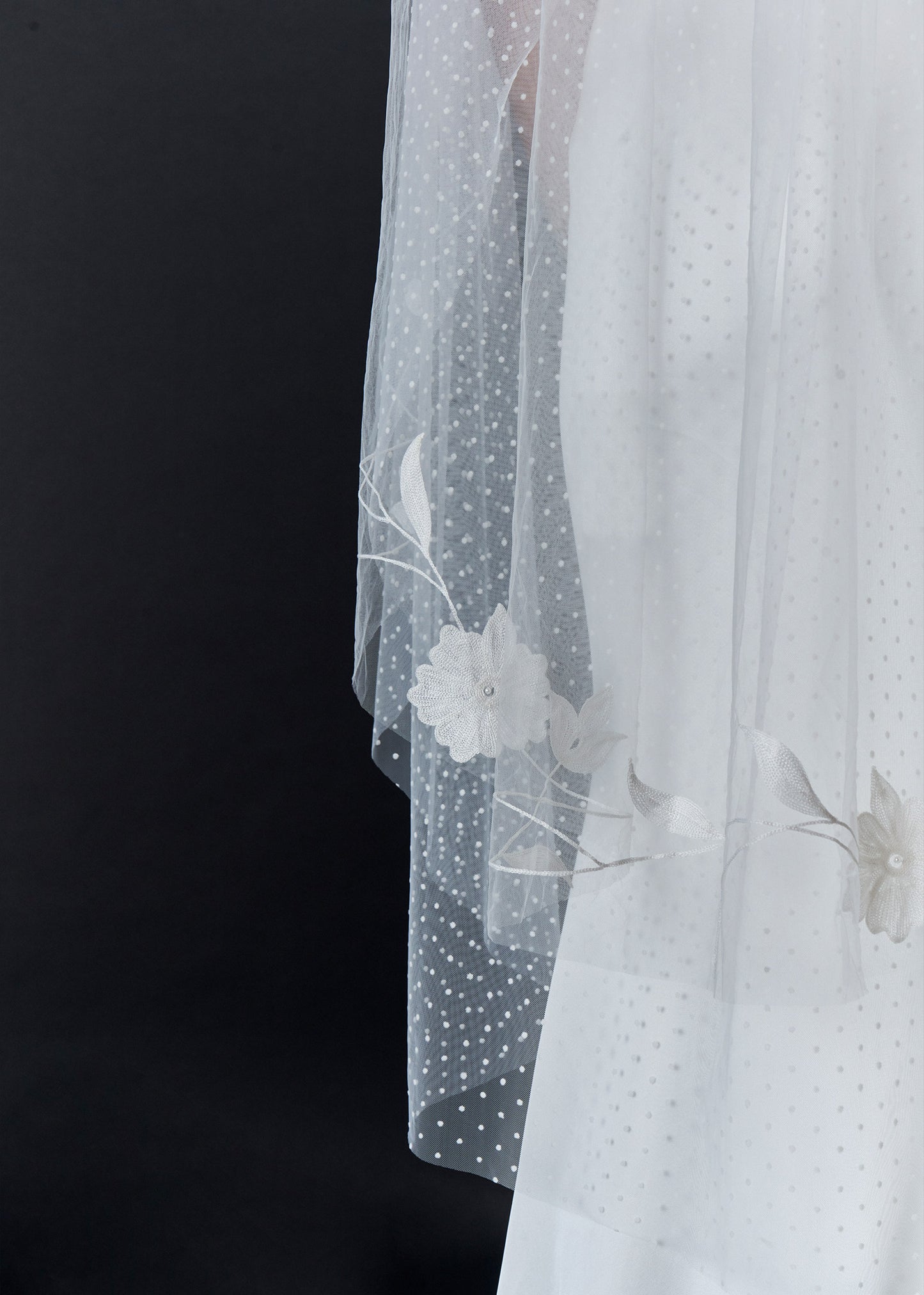 Tiered Veil with Polka Dot Pattern and Floral Embroidery | Lotus Threads Bridal