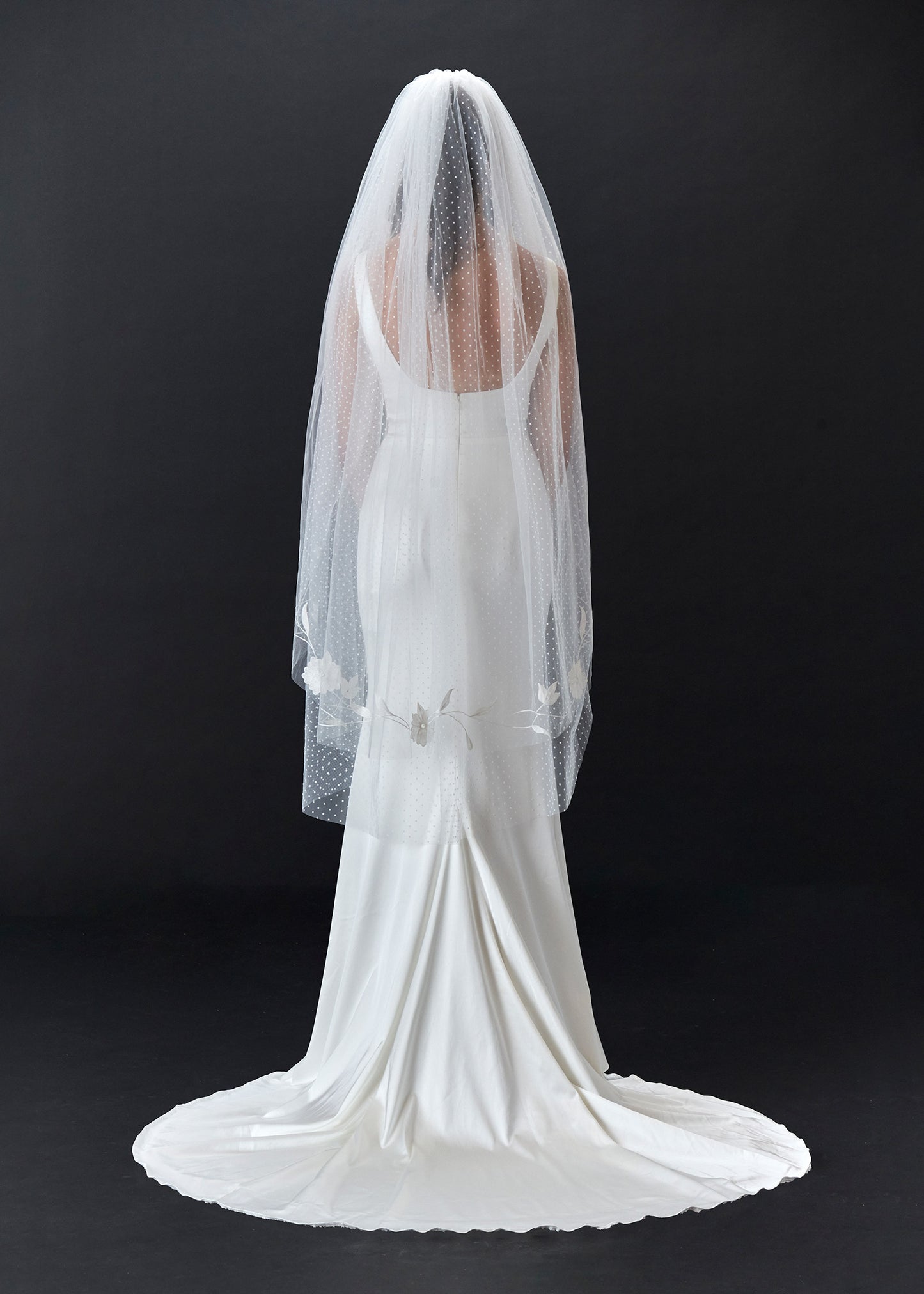 Tiered Veil with Polka Dot Pattern and Floral Embroidery | Lotus Threads Bridal