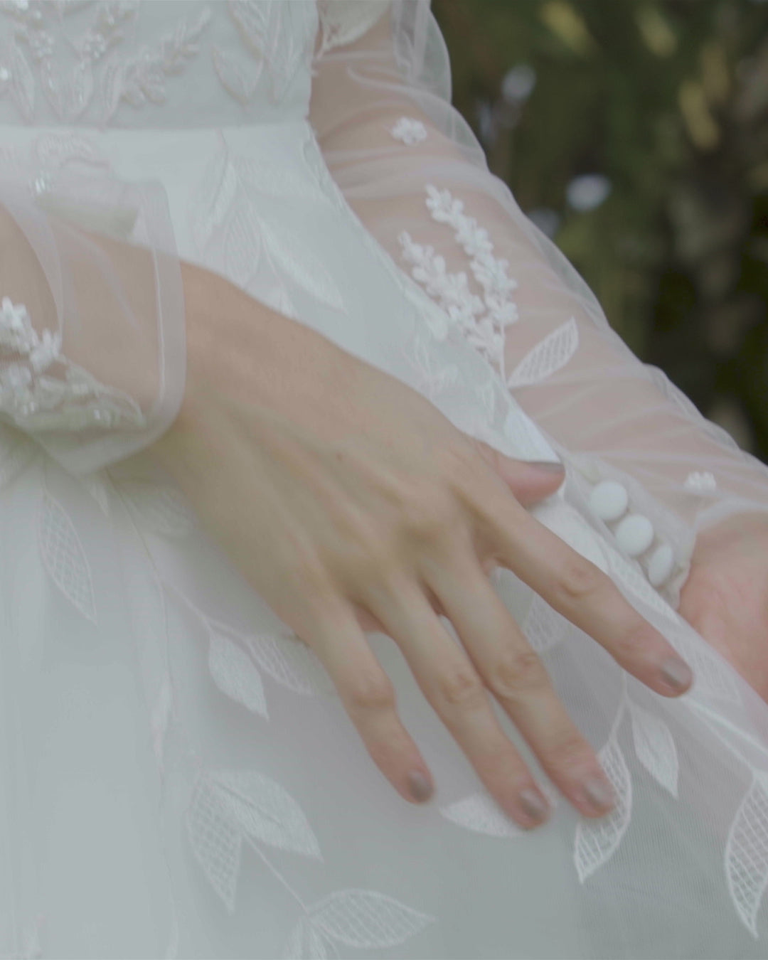 Elegant Long Sleeve Bustier A-line Wedding Dress with Floral Beading | Lotus Threads Bridal