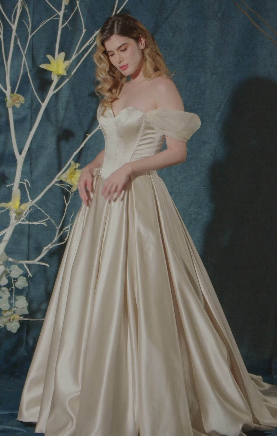 Sweetheart Satin Wedding Dress Ball Gown with Drop Waist and Royal Train | Lotus Threads Bridal